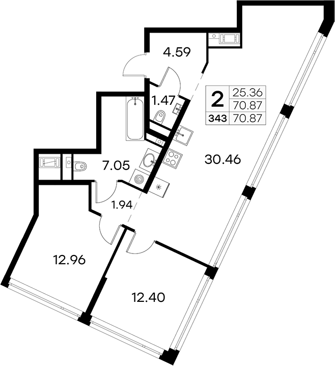 2-комнатная квартира 70.87 м², 18/19 эт., ЖК «GloraX Aura Vasileostrovsky»